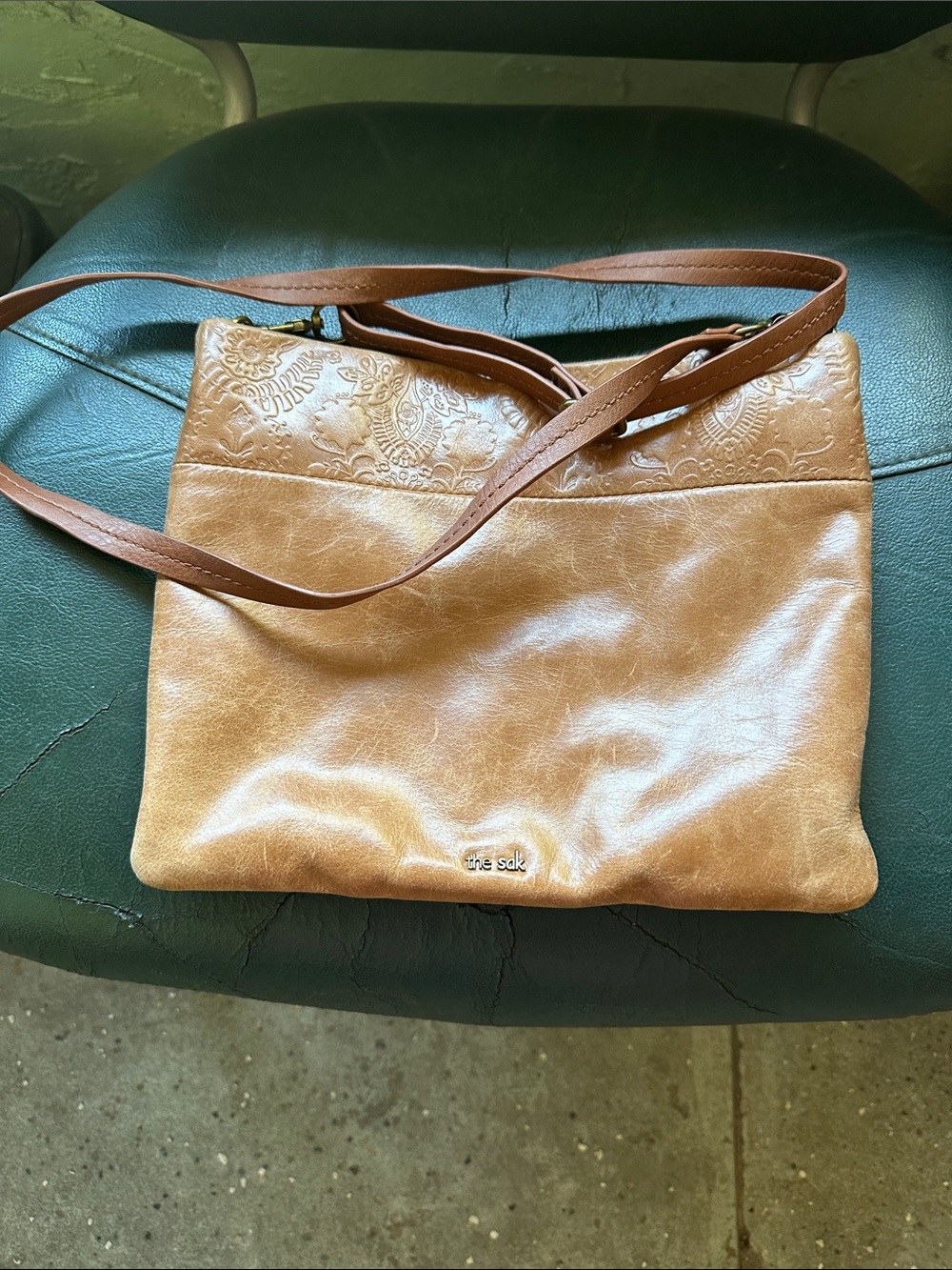 The Sak Tan Embossed Leather Crossbody Bag